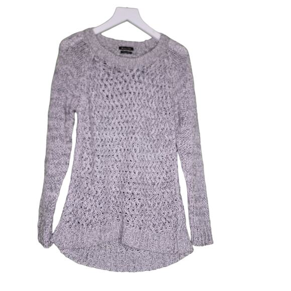 Massimo Dutti Open Knit Sweater Small Gray Metallic Long Sleeve Crew Neck - Picture 3 of 7